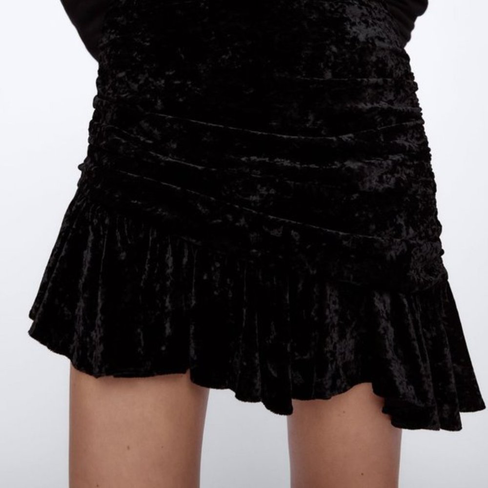 ZARA High-Waisted Draped Velvet Mini Skirt